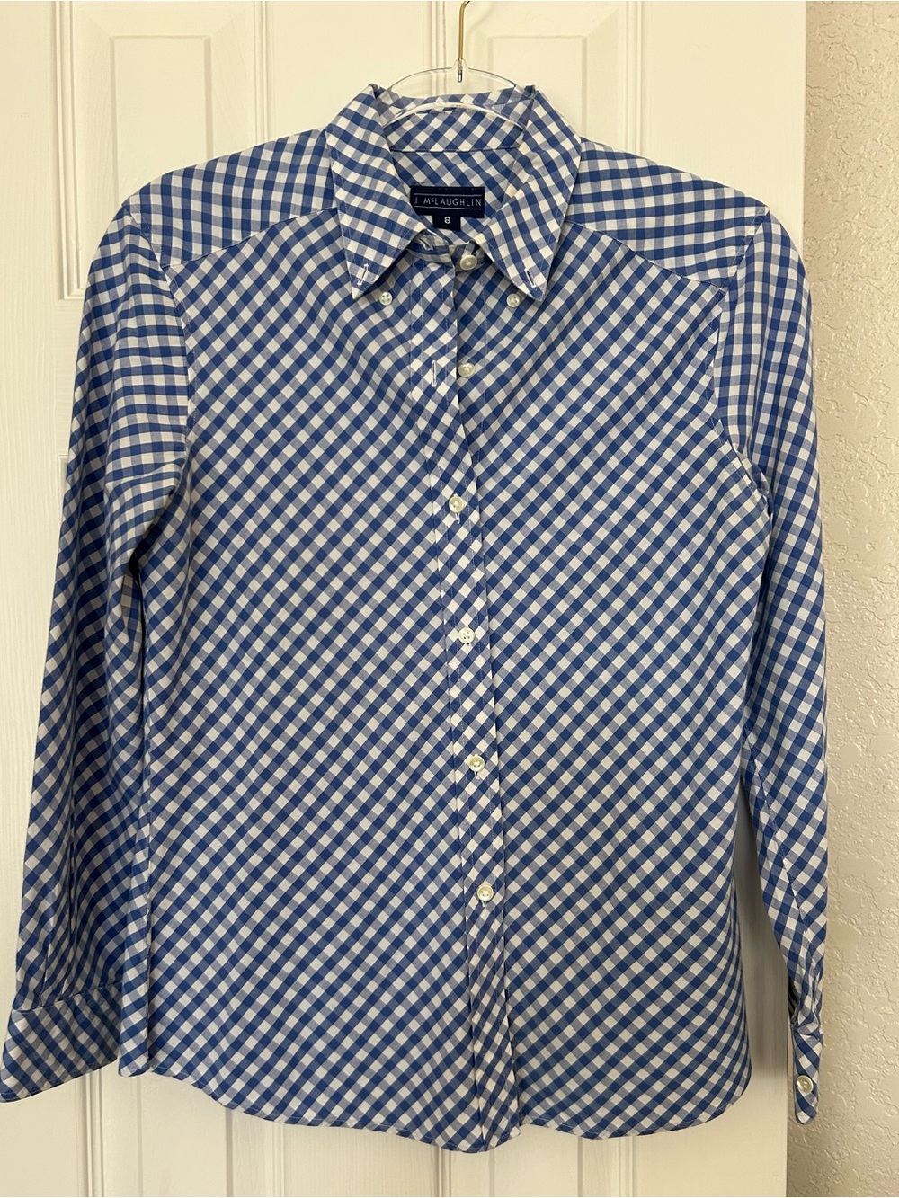 J. McLaughlin Blue and White Gingham Dress Shirt